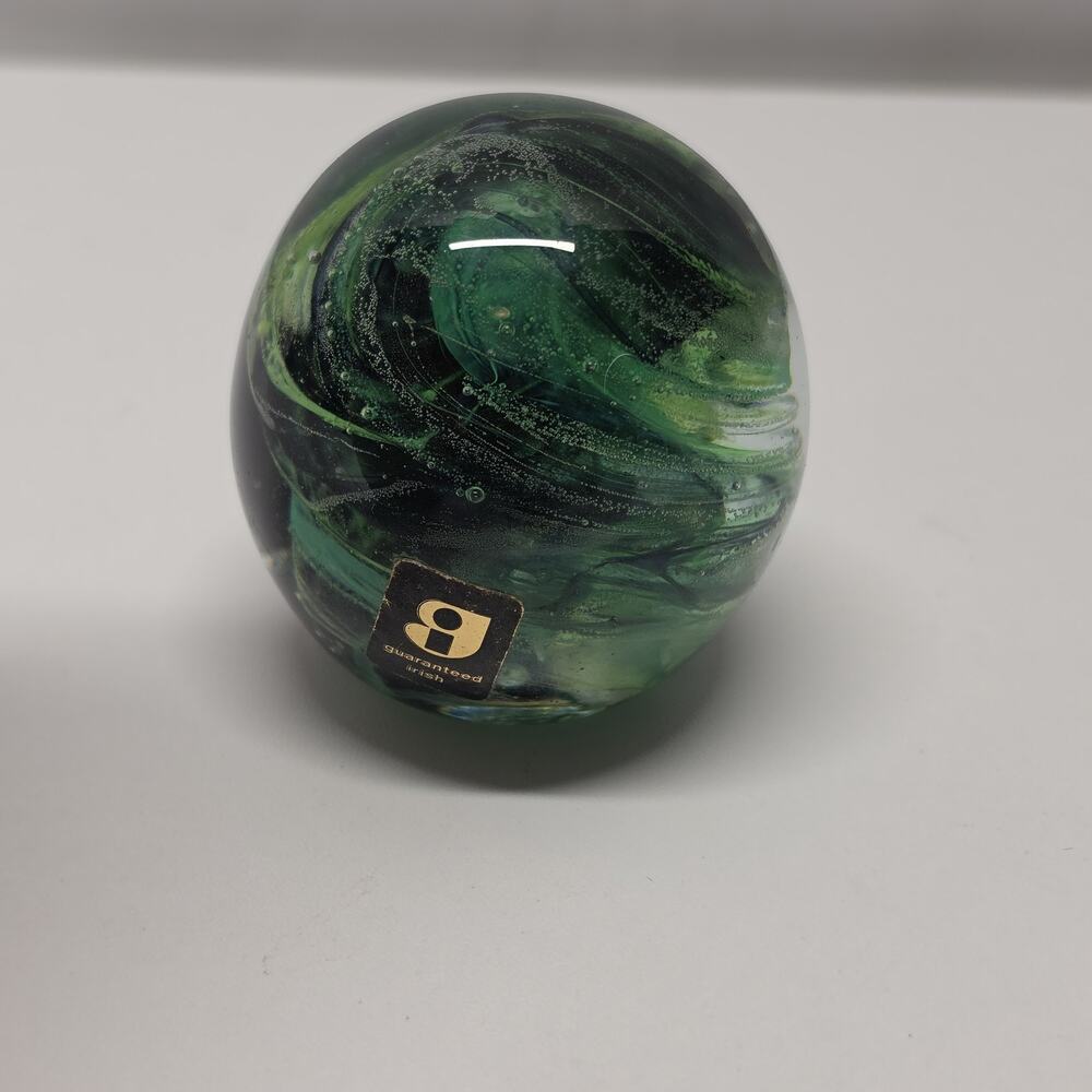 Vintage Kerry Irish Art Glass Paperweight Green Swirl Irish 2" Made In Ireland